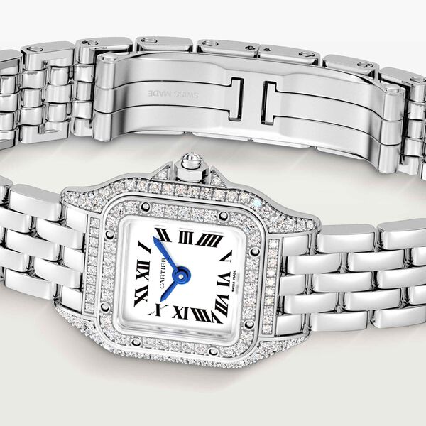 Panthère de Cartier 25 x 20mm quartz en or blanc et diamants, mini modèle
