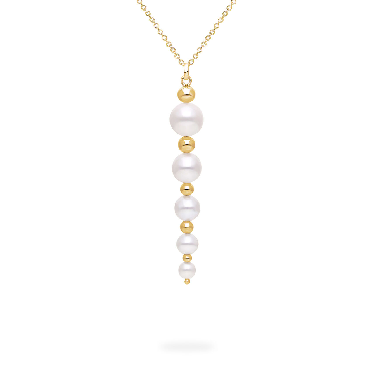 Birks Essentials Yellow Gold Bead and Freshwater Pearl Graduated Drop Pendant image number 1