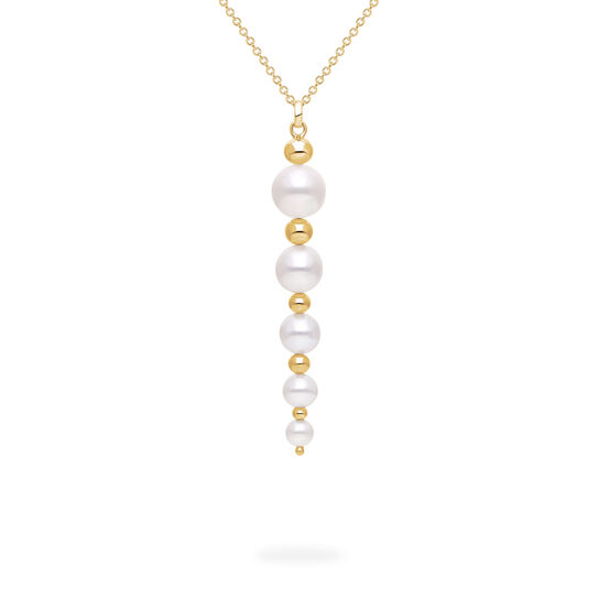 Birks Essentials Yellow Gold Bead and Freshwater Pearl Graduated Drop Pendant image number 1