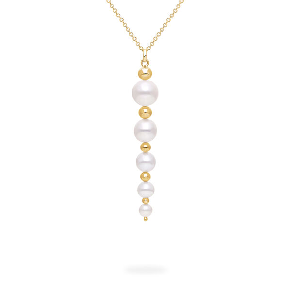 Yellow Gold Bead and Freshwater Pearl Graduated Drop Pendant