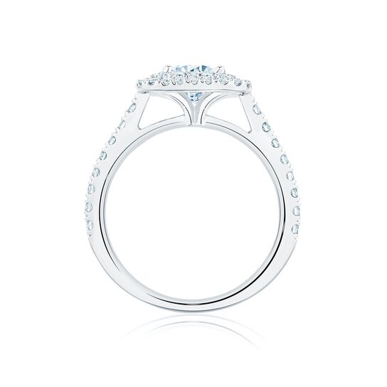 Bague de fiançailles avec diamant de coupe princesse à double halo et anneau pavé de diamants image number 2