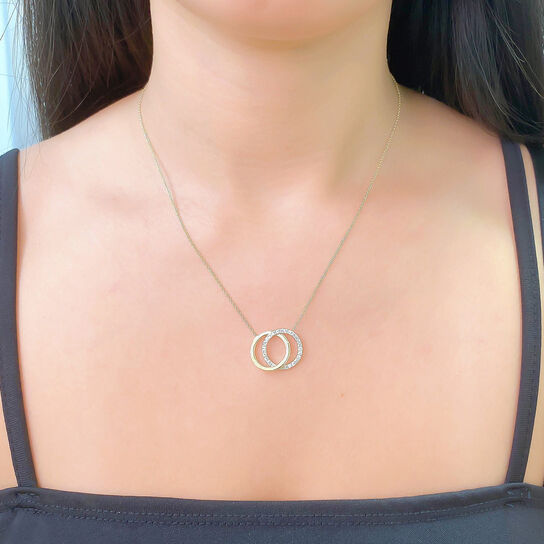 Yellow Gold Pendant with Diamond Pave On Model image number 1