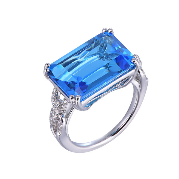 Bague Topaze Bleue Suisse Octogonale en Or Blanc