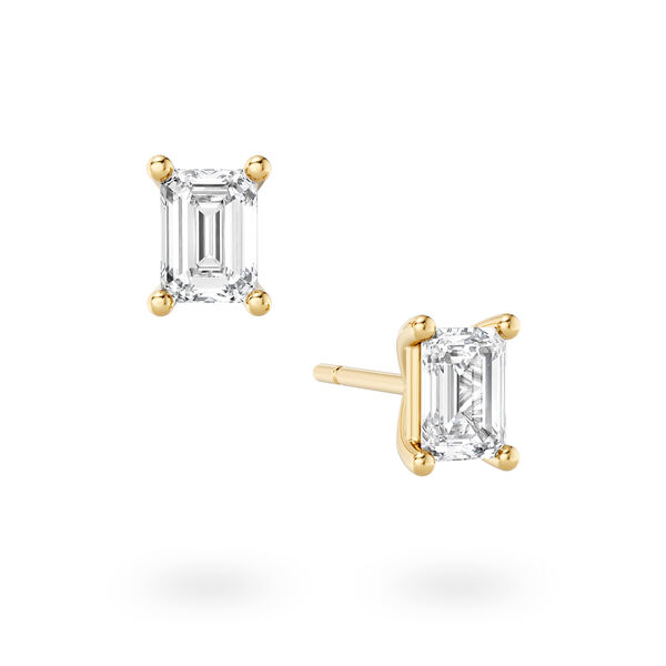 Emerald-Cut Solitaire Diamond Earrings in Yellow Gold