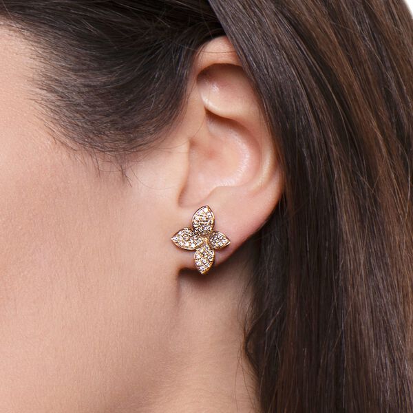 Boucles d'oreilles clous Petit Garden en or rose avec pavé de diamants, petit modèle 