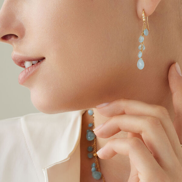 Boucles d'oreilles pendentives Paradise en or jaune avec aigue-marines