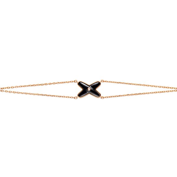 Jeux De Liens Rose Gold Onyx and Diamond Double Chain Bracelet