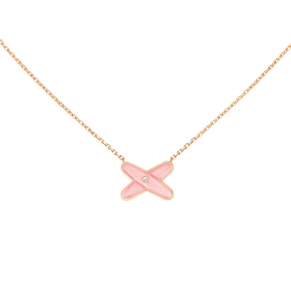 Jeux de Liens Rose Gold Pink Opal Diamond Necklace