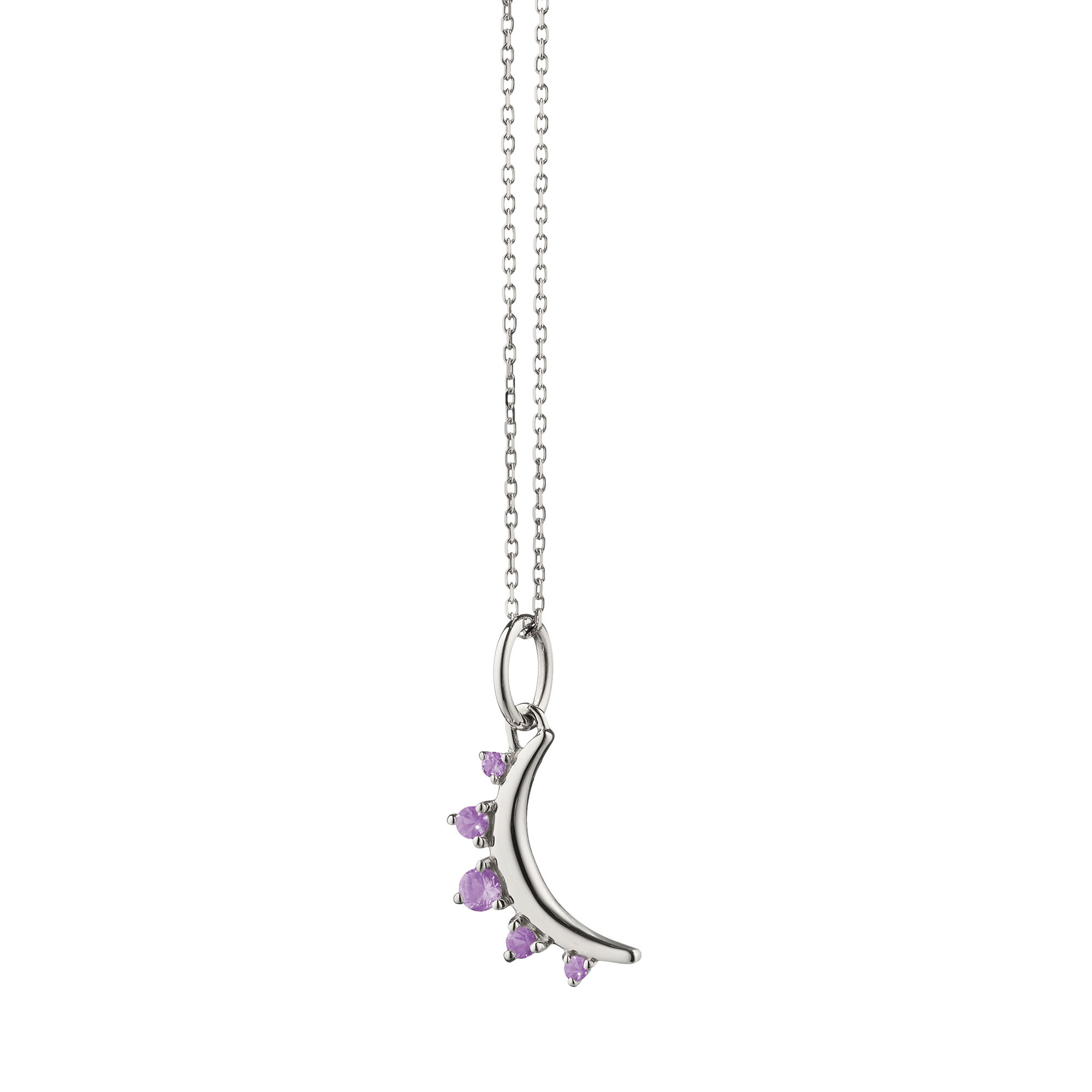 Birthstones Silver and Amethyst Mini Moon February Pendant