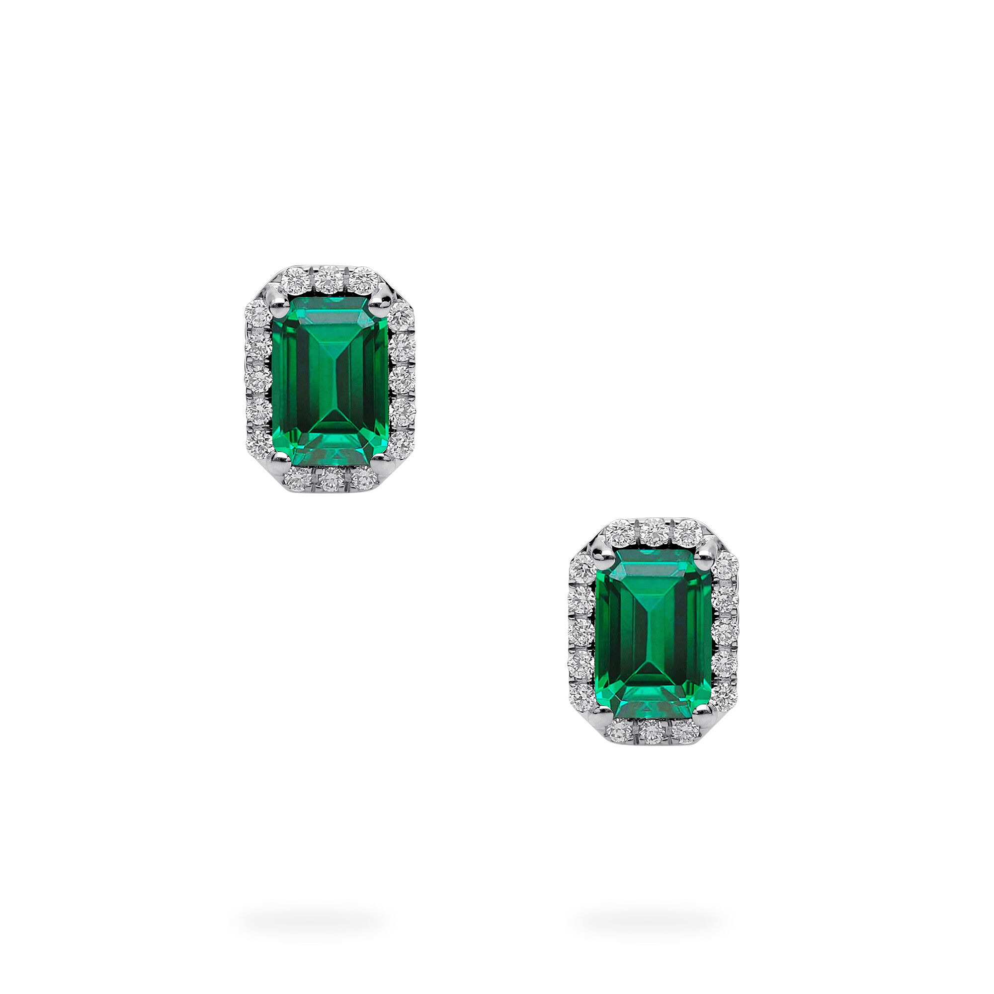 White Gold Emerald and Diamond Stud Earrings