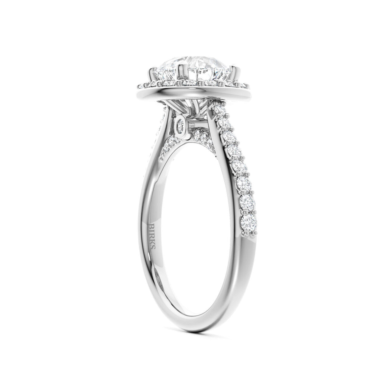 Birks 1879 Round Solitaire Diamond Engagement Ring With Halo And Diamond Band image number 3