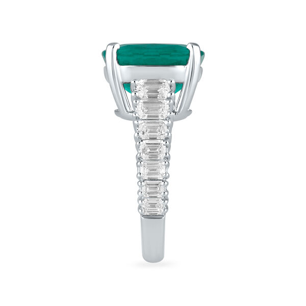 Emerald Cushion-Cut Ring with Diamonds in White Gold