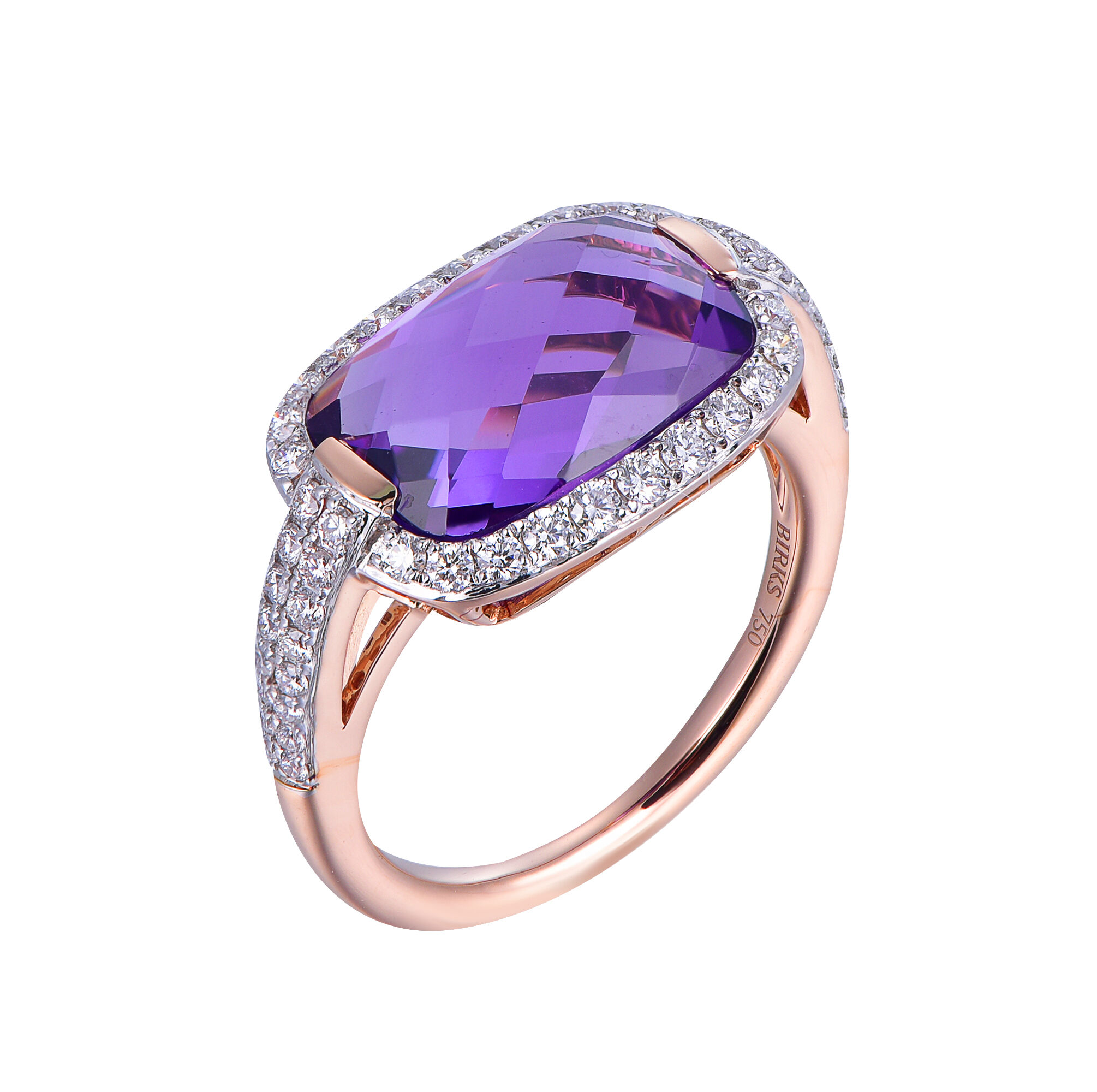 Amethyst Ring with Diamond Halo in Rose Gold