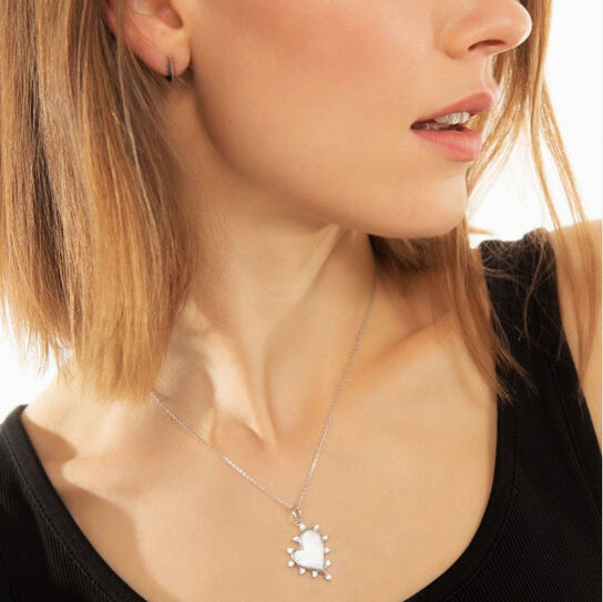 Monica Rich Kosann Gemstone Heart Midi Heart Silver, Mother-of-Pearl and White Sapphire Charm Necklace  41617 Model image number 1