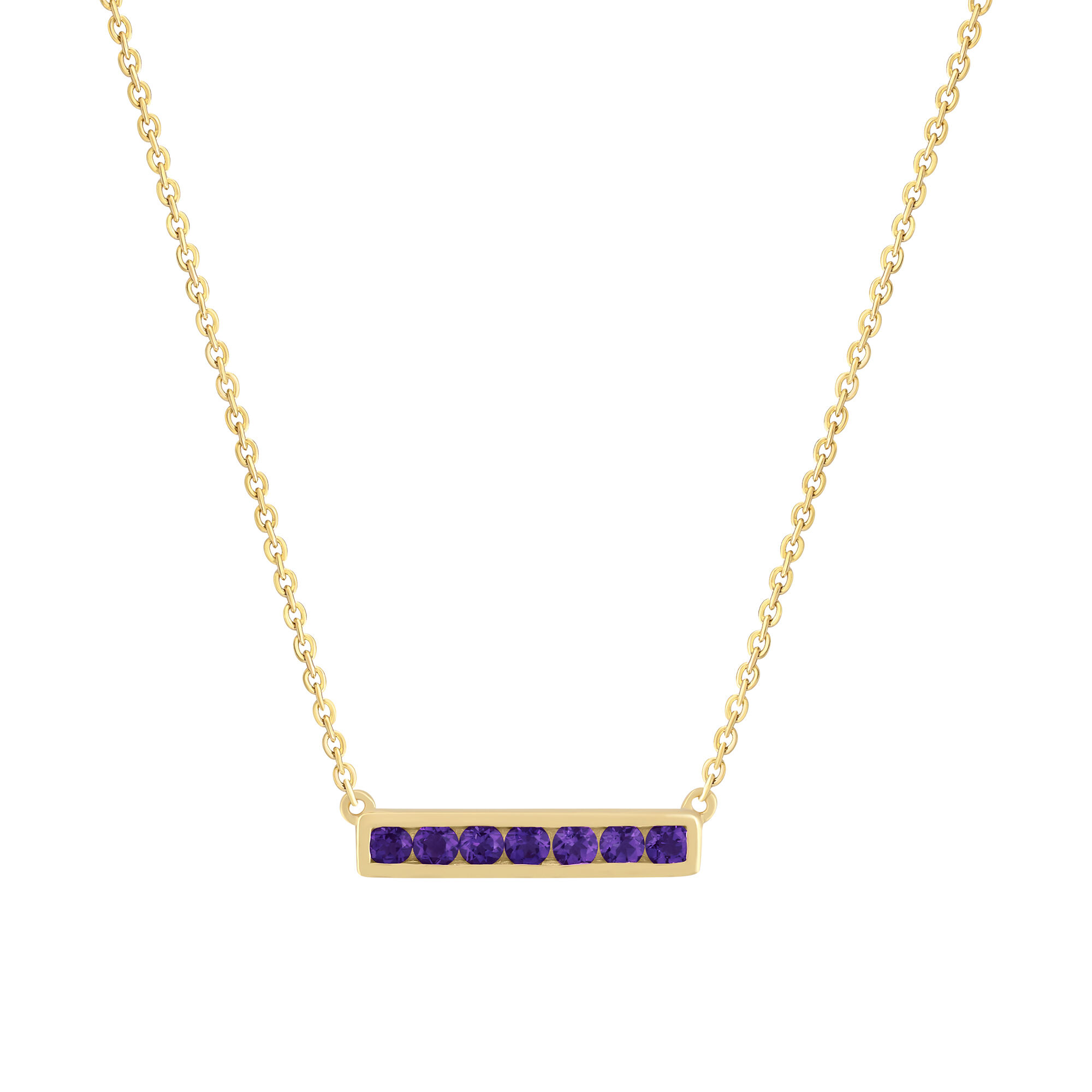 Amethyst Horizontal Bar Necklace in Yellow Gold