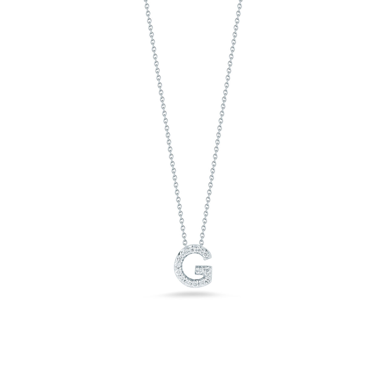 maison birks roberto coin tiny treasures love letter g white gold diamond necklace image number 0