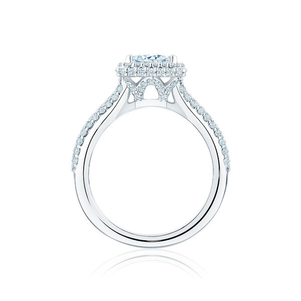 Single Halo Princess Cut Diamond Engagement Ring with Pavé Band