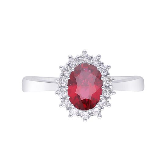 maison birks salon oval ruby diamond halo ring sg09201r ru front image number 0