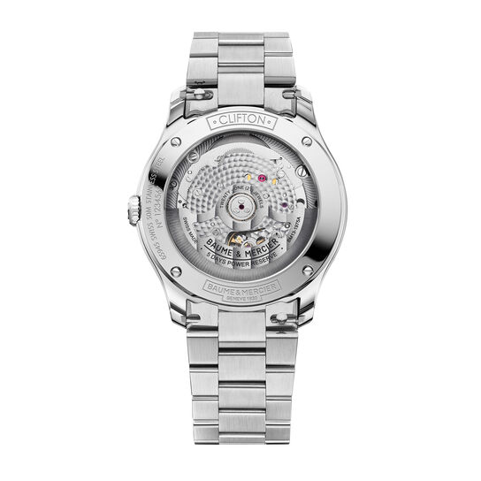 Men's Baume & Mercier Clifton Baumatic Automatic 39 mm Stainless Steel Watch, back view image number 3