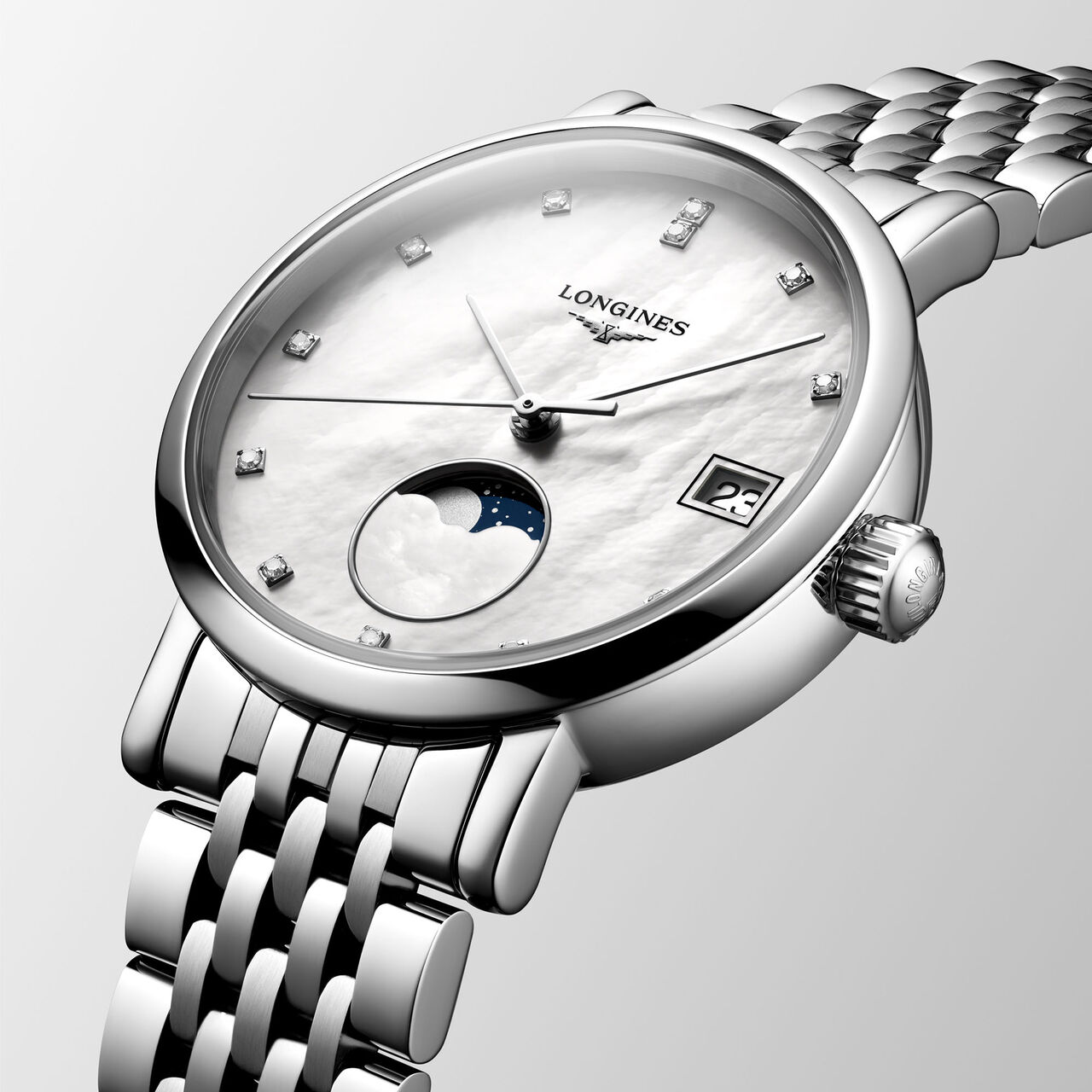 Longines Elegant Quartz Moonphase 30 mm Stainless Steel and Diamond  L4.330.4.87.6 image number 1