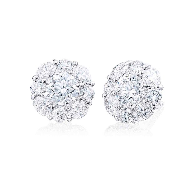 Platinum Diamond Cluster Stud Earrings
