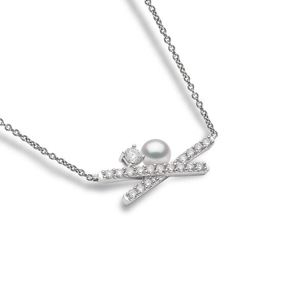 Sleek White Gold Pearl and Diamond Necklace
