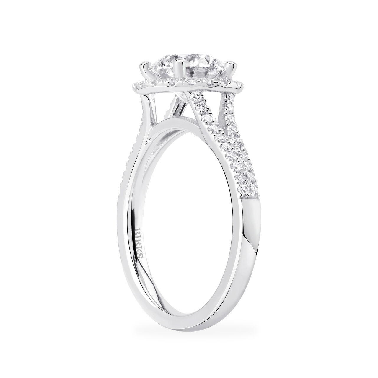 Birks Bloom Round Solitaire Diamond Engagement Ring With Halo and Split Shank  image number 1