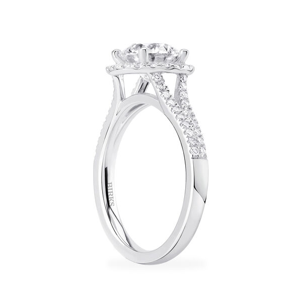 Round Solitaire Diamond Engagement Ring With Halo and Split Shank