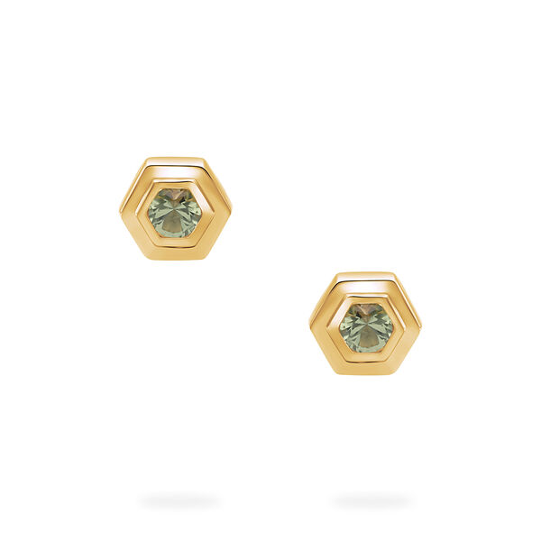 Yellow Gold Birthstone Earrings, Peridot