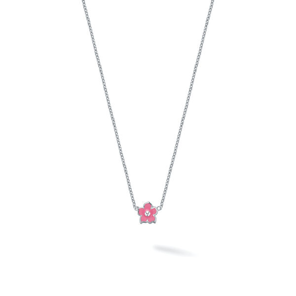 Pink Enamel and Silver Flower Pendant for Kids