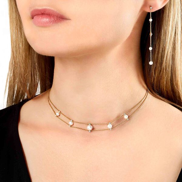 Collier Trend or jaune avec perles et diamants