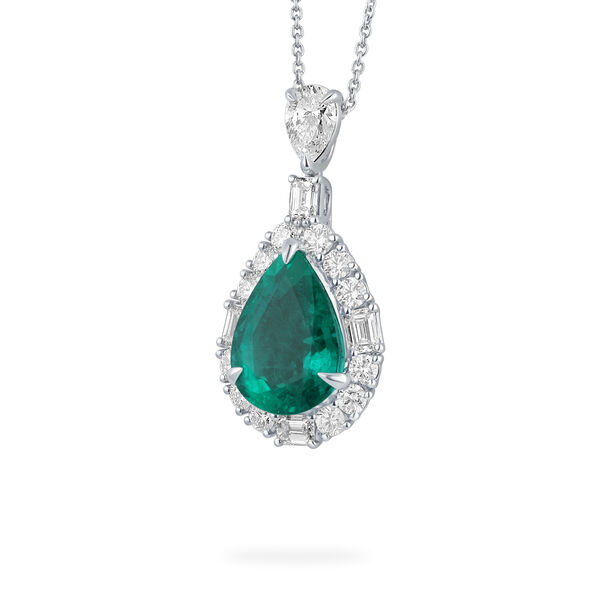 Emerald Pear-Cut Pendant with Diamonds in White Gold