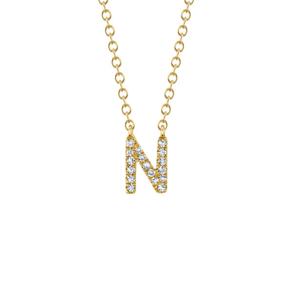 Collier initiale lettre N en en or jaune avec pavé de diamants