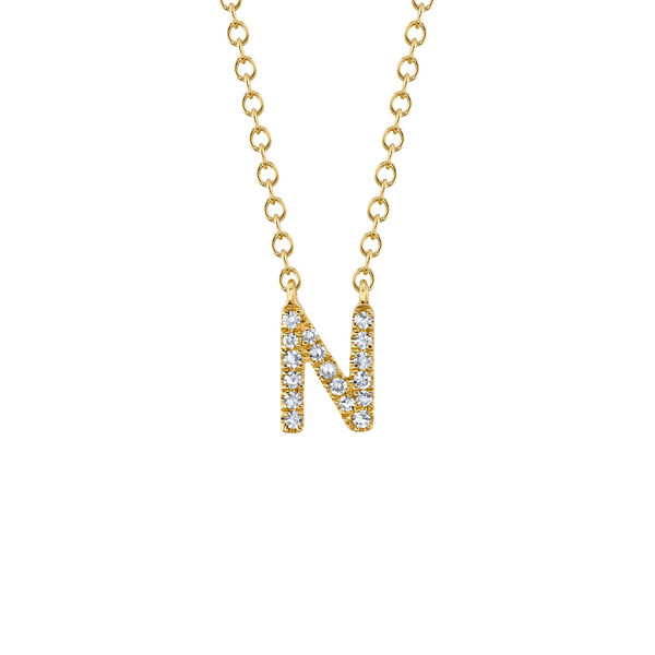 Initials Yellow Gold and Diamond Pav&eacute; Letter N Necklace