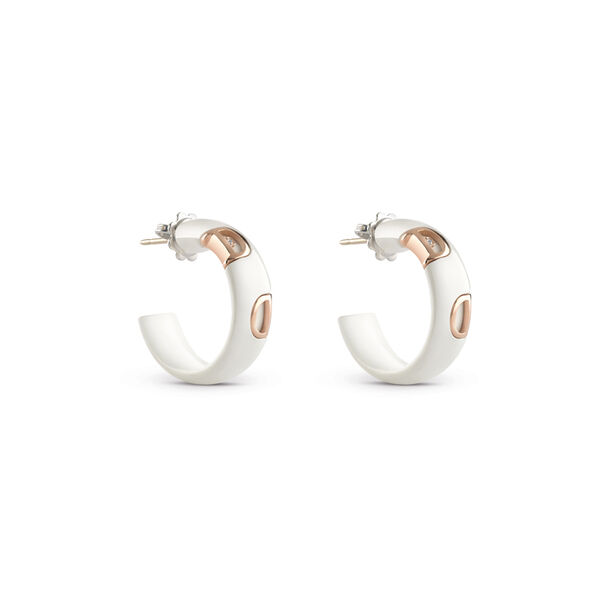 D.Icon White Ceramic, Rose Gold and Diamond Hoop Earrings
