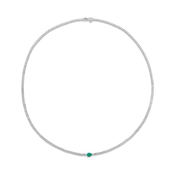 Collier en Or Blanc avec Diamants et Emeraude