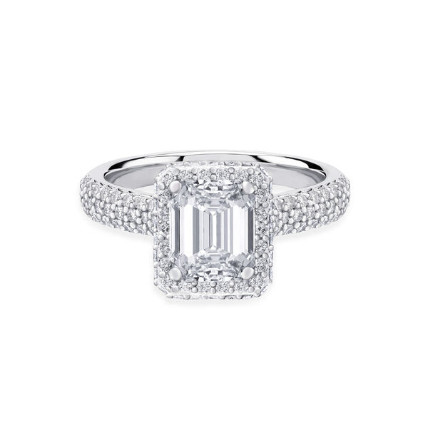 Bague de fiançailles à diamant solitaire coupe émeraude avec anneau serti de diamant