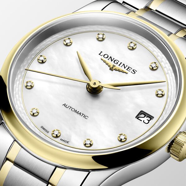 Master 34 mm automatique en acier inoxydable, coiffe or jaune et diamants