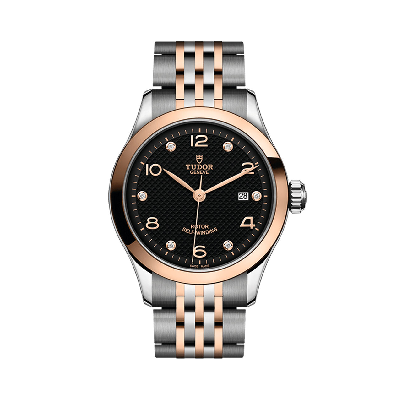 tudor 1926 28 mm steel case black diamond set dial steel and rose gold bracelet m91351 0004 image number 0