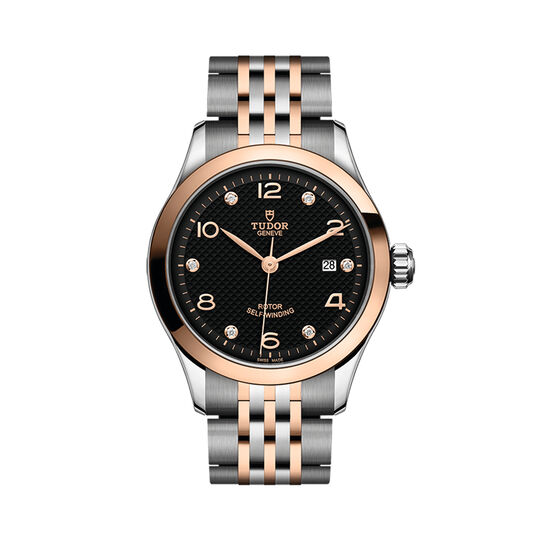 tudor 1926 28 mm steel case black diamond set dial steel and rose gold bracelet m91351 0004 image number 0