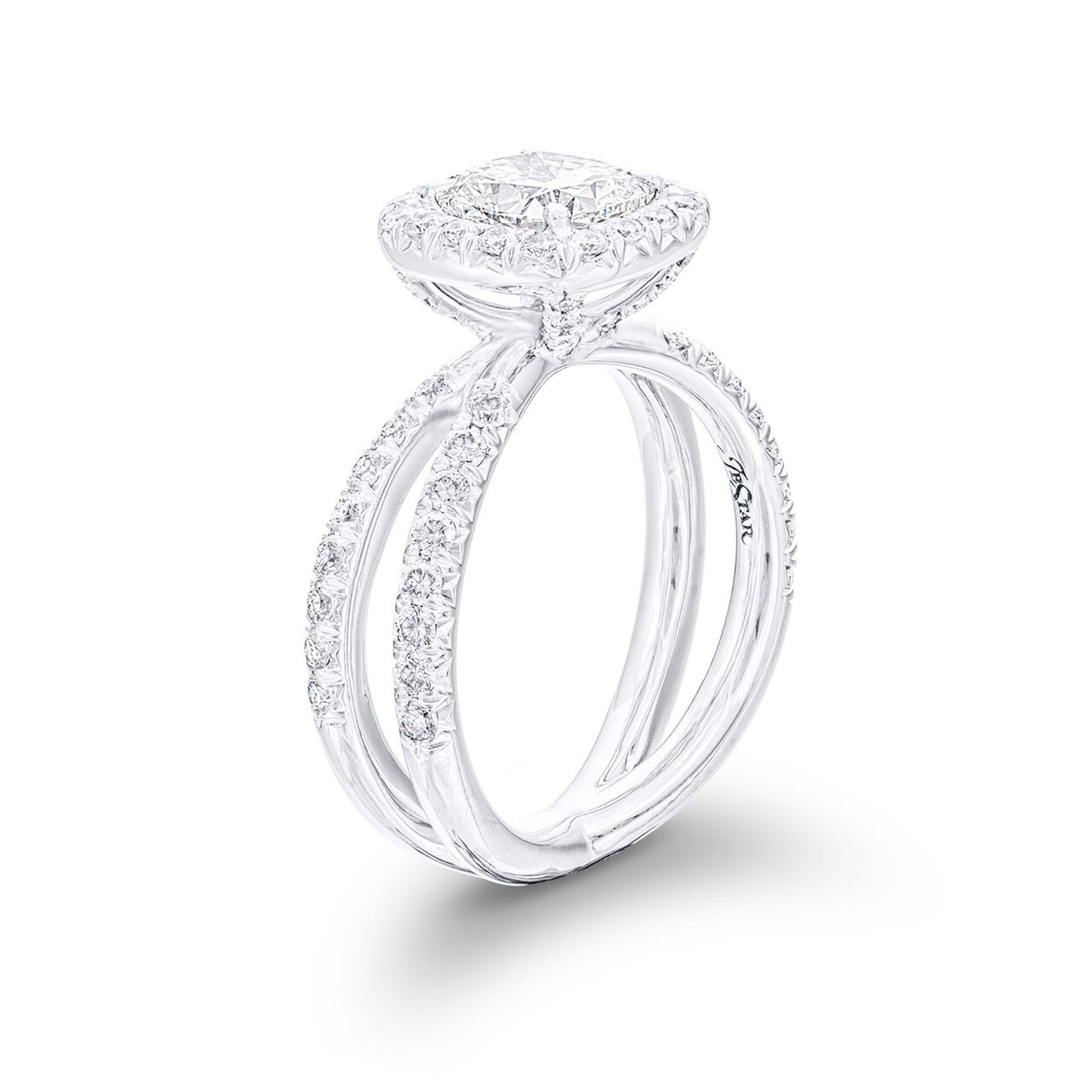 jb star cushion diamond halo two bands engagement ring 1572 012 standing image number 1