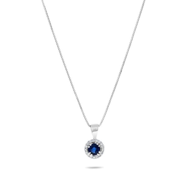 Pendentif en or blanc avec saphir et pavé de diamants