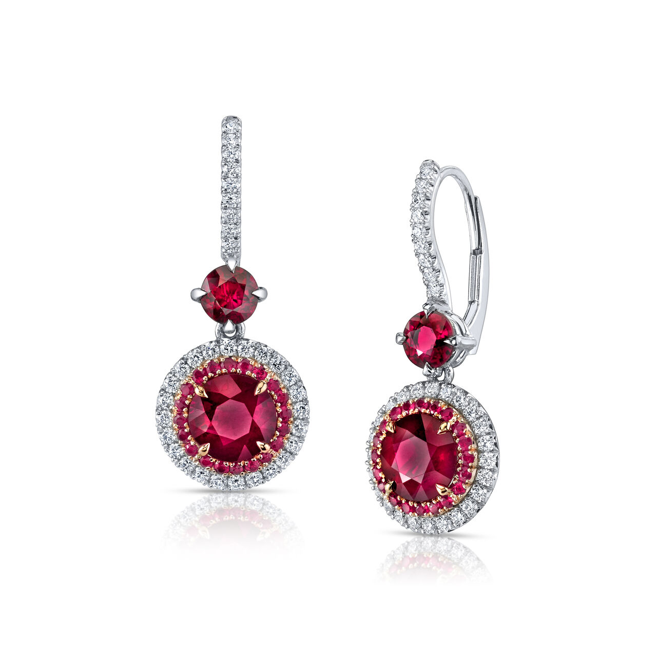 omi prive round round ruby and diamond drop earrings e1143 front image number 0