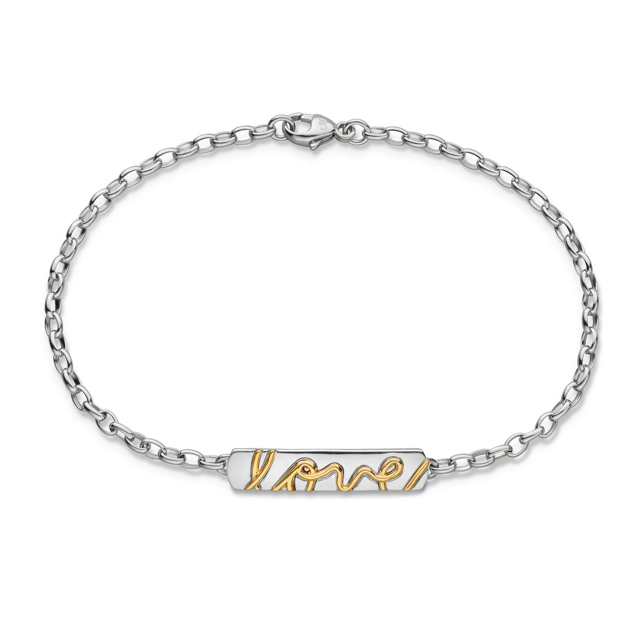 Monica Rich Kosann Petite Poesy Love Two Tone Silver and Yellow Gold Bracelet image number 0