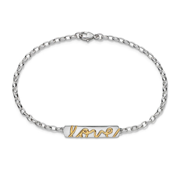 Bracelet Petite Poesy Love Two Tone en argent avec saphir Bleu