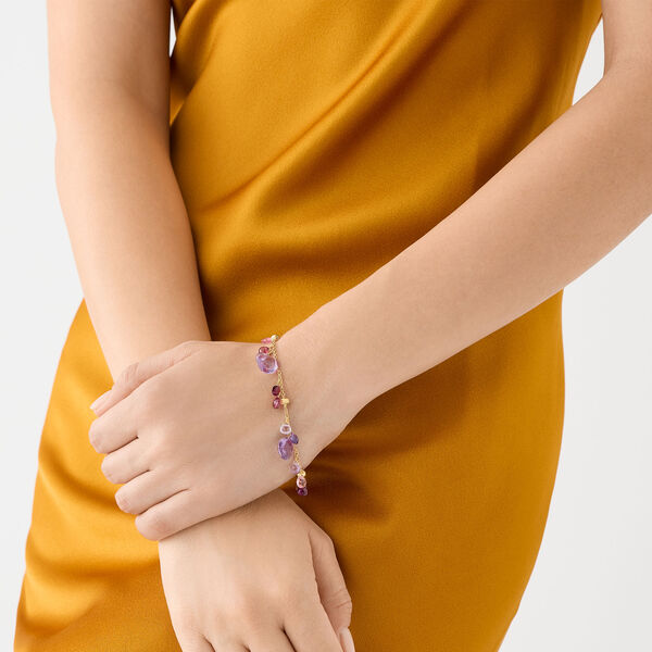 Bracelet Paradise en or jaune avec Am&eacute;thyste et tourmaline rose