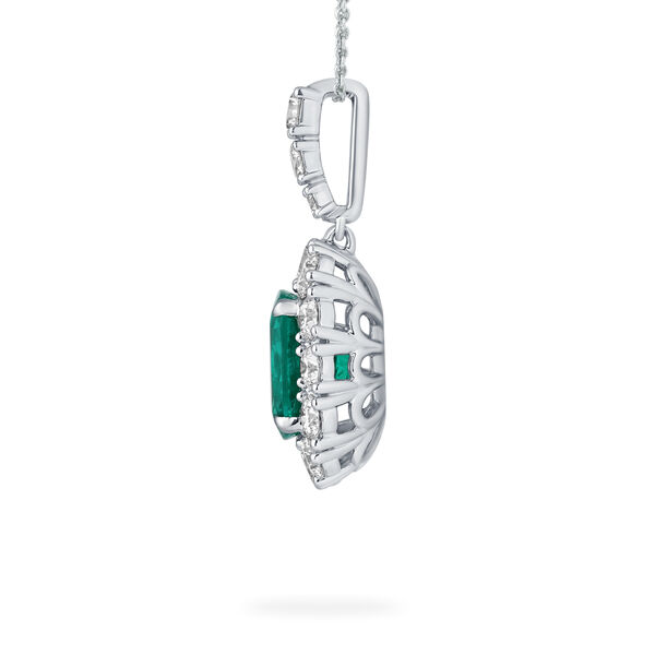 Emerald Cushion-Cut Pendant with Diamonds in White Gold