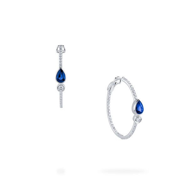 Diamond and Sapphire Medium Hoop Earrings