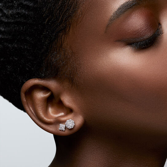 Birks Snowflake Diamond Cluster Stud Earrings in White Gold 450005973760-450005973920 On Model image number 2
