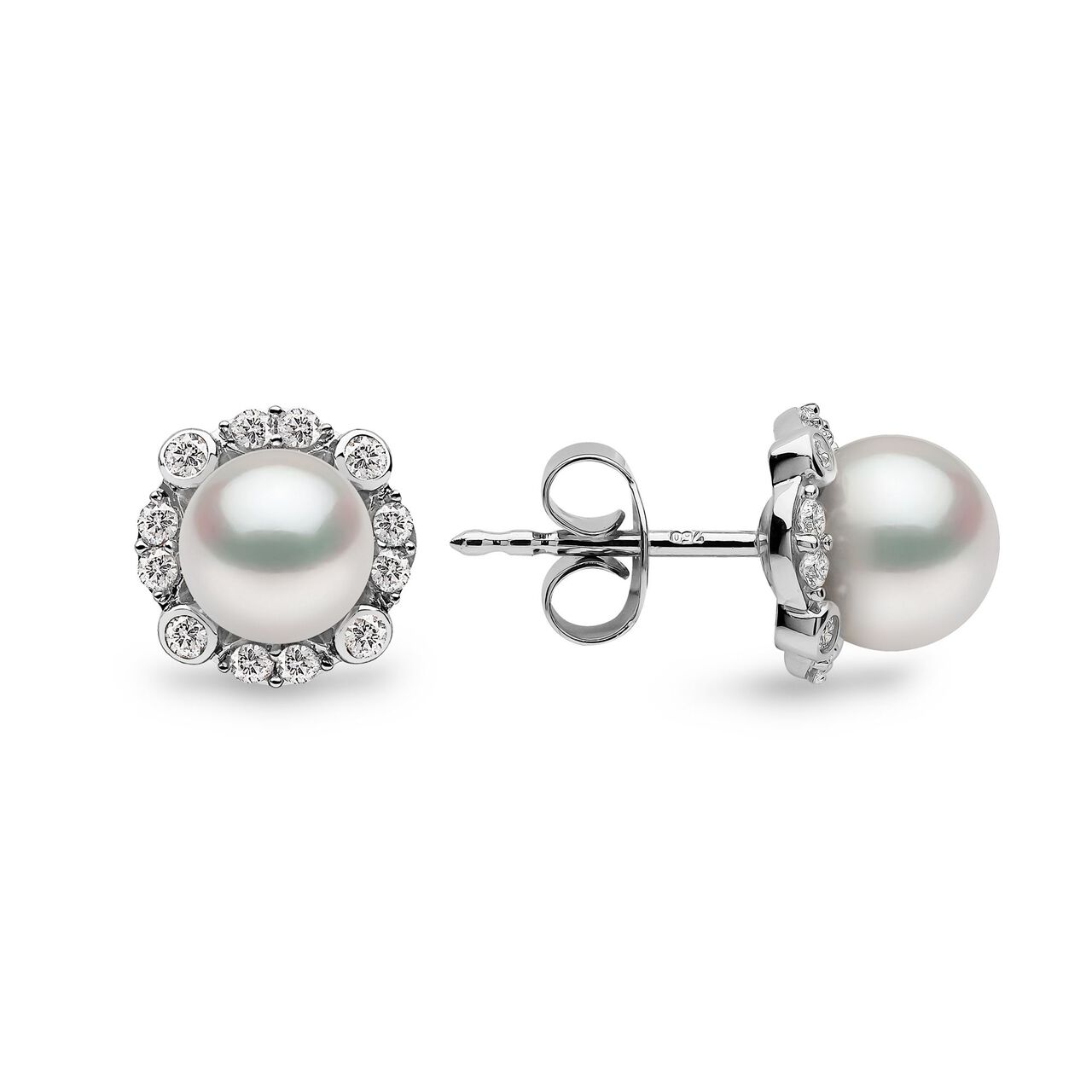 Yoko London Trend White Gold Pearl and Diamond Stud Earrings image number 3
